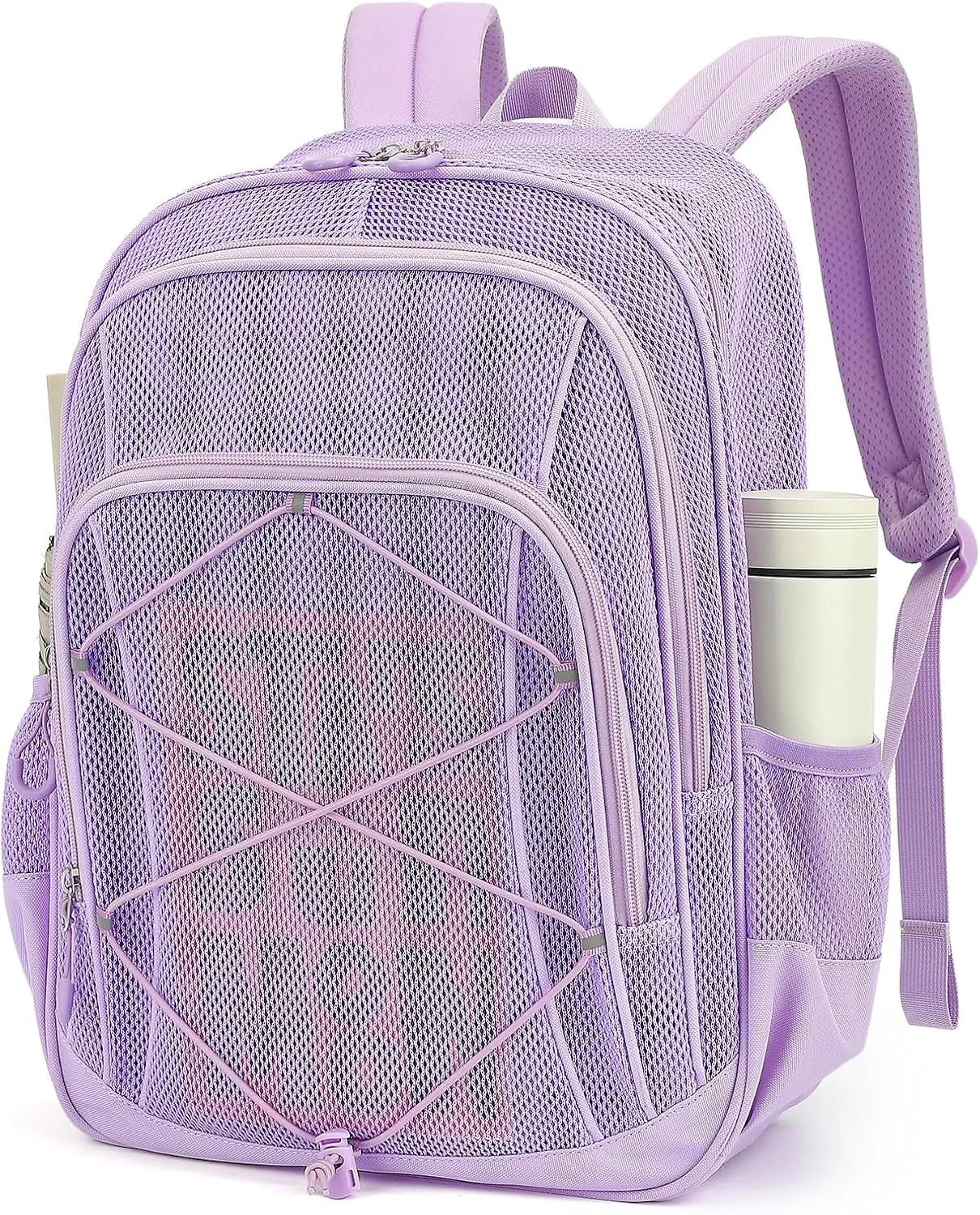 Mesh Backpack, Heavy Duty Mesh Bookbag for Girls Boys Kids, See Through Clear Backpacks, Net Backpack Transparent Breathable for School Beach Swim Travel Outdoor, Purple