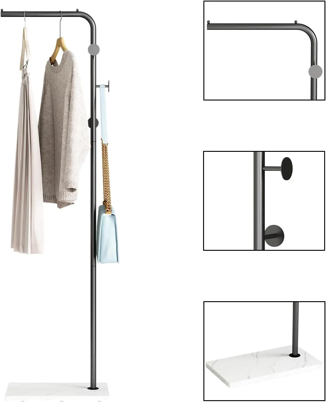 Metal Black Coat Racks, Standing Coat Rack with Heavy Base, Modern Coat Tree with Crossbar and 3 Hooks, Entryway Coat Racks for Handbags, Clothing.(67inch)