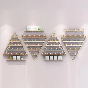 Metal Nail Polish Shelves Triangular, Wall Nail Polish Storage Organiser, Lipsticks/Essential Oil/Perfume Display Rack, Large Capacity (Color : Gold, Size : Set of 8)