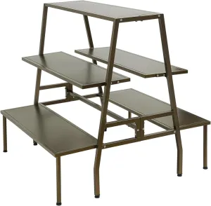 Metal Shoe Handbag Display Stand 3 Tier Modern Retail Display Tables Double Side Retail Table Gold Standing Display Riser Shelf for Retail Store, Wedding, Home, Party Celebration