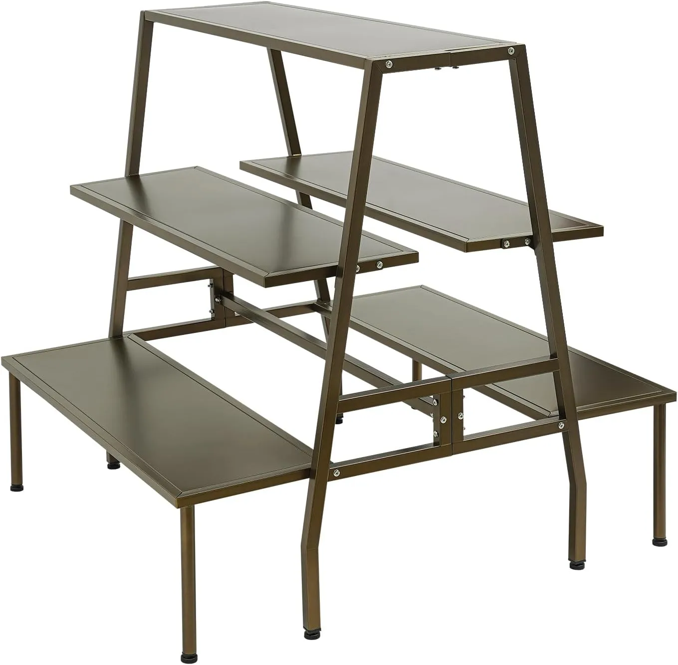 Metal Shoe Handbag Display Stand 3 Tier Modern Retail Display Tables Double Side Retail Table Gold Standing Display Riser Shelf for Retail Store, Wedding, Home, Party Celebration