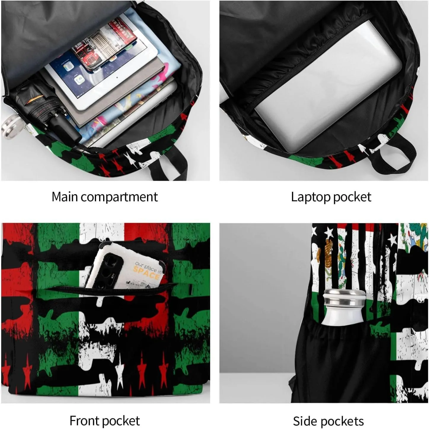 Mexican American Pride USA Flag Mexico Roots Laptop Backpack Work Travel Backpacks Business Rucksack Casual Outdoor Daypack with Adjustable Strap Bags for Sports Office Gym Hiking