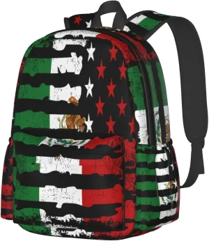 Mexican American Pride USA Flag Mexico Roots Laptop Backpack Work Travel Backpacks Business Rucksack Casual Outdoor Daypack with Adjustable Strap Bags for Sports Office Gym Hiking