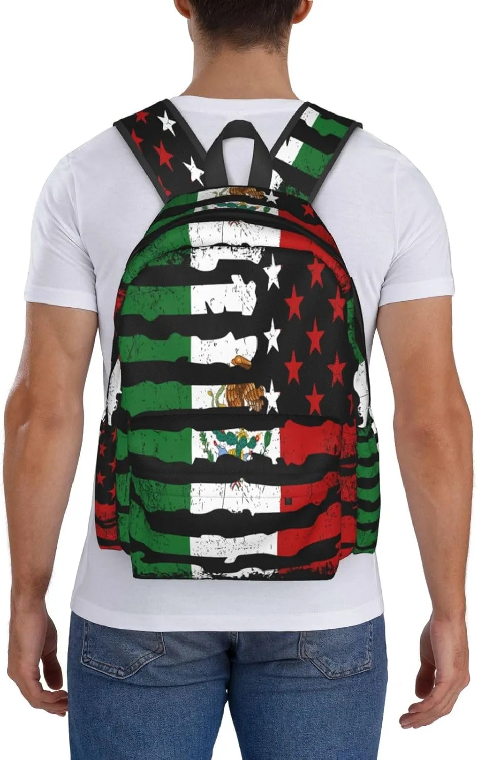 Mexican American Pride USA Flag Mexico Roots Laptop Backpack Work Travel Backpacks Business Rucksack Casual Outdoor Daypack with Adjustable Strap Bags for Sports Office Gym Hiking