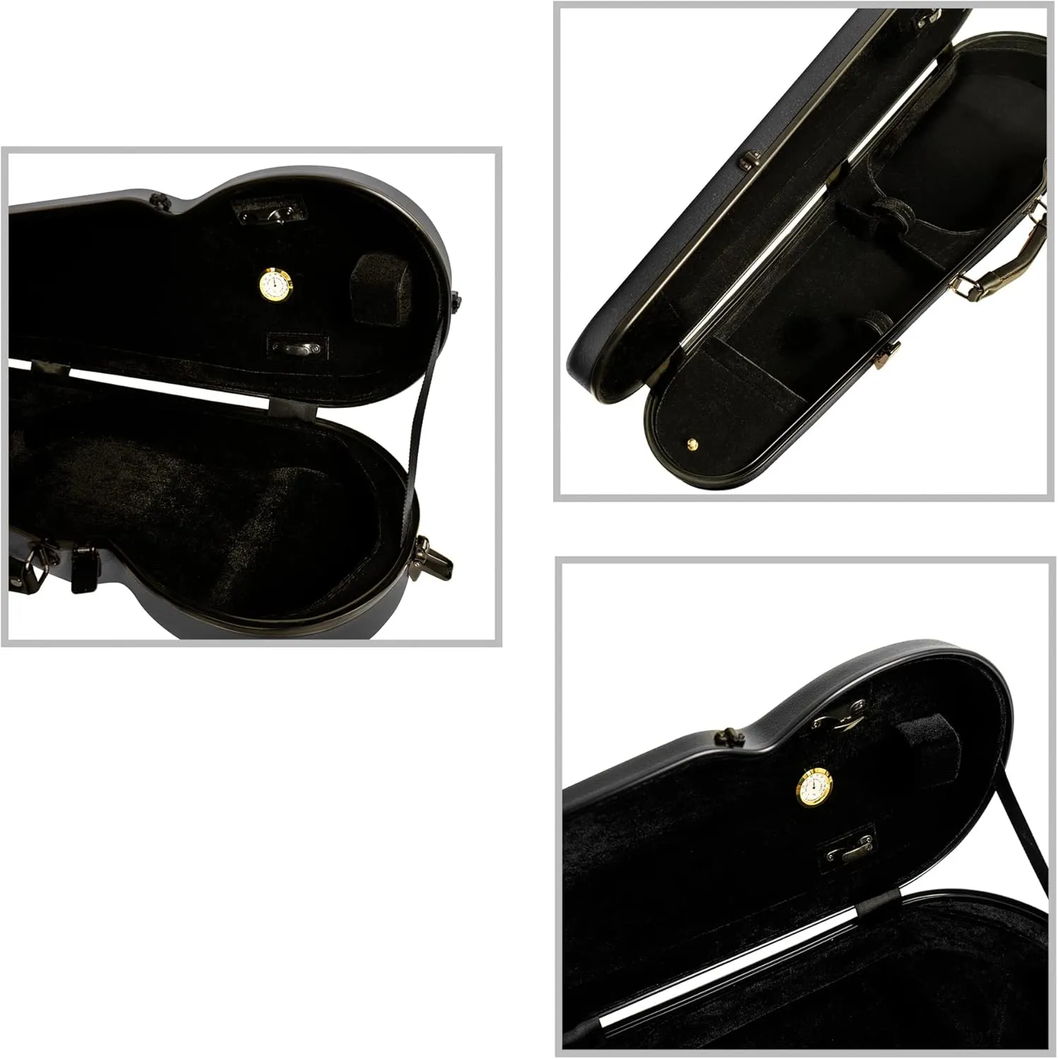 MI&VI NP-7001S Classic Poly Carbon Shaped Violin Case (Full Size) 4/4 with Carry Straps | Hygrometer | Tough Shell (Black)