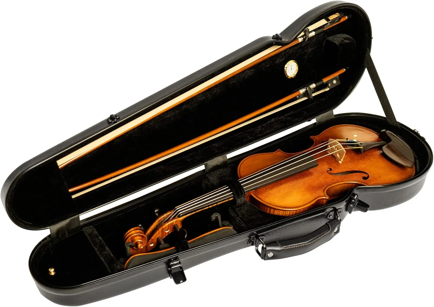 MI&VI NP-7001S Classic Poly Carbon Shaped Violin Case (Full Size) 4/4 with Carry Straps | Hygrometer | Tough Shell (Black)