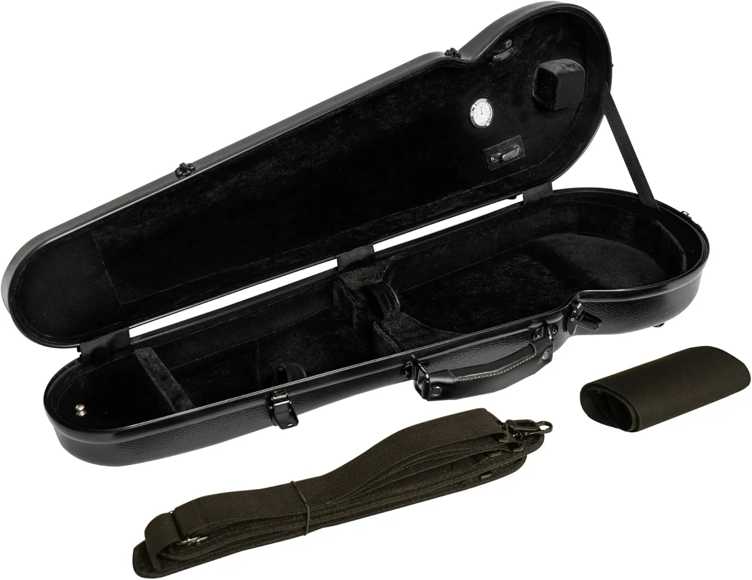MI&VI NP-7001S Classic Poly Carbon Shaped Violin Case (Full Size) 4/4 with Carry Straps | Hygrometer | Tough Shell (Black)