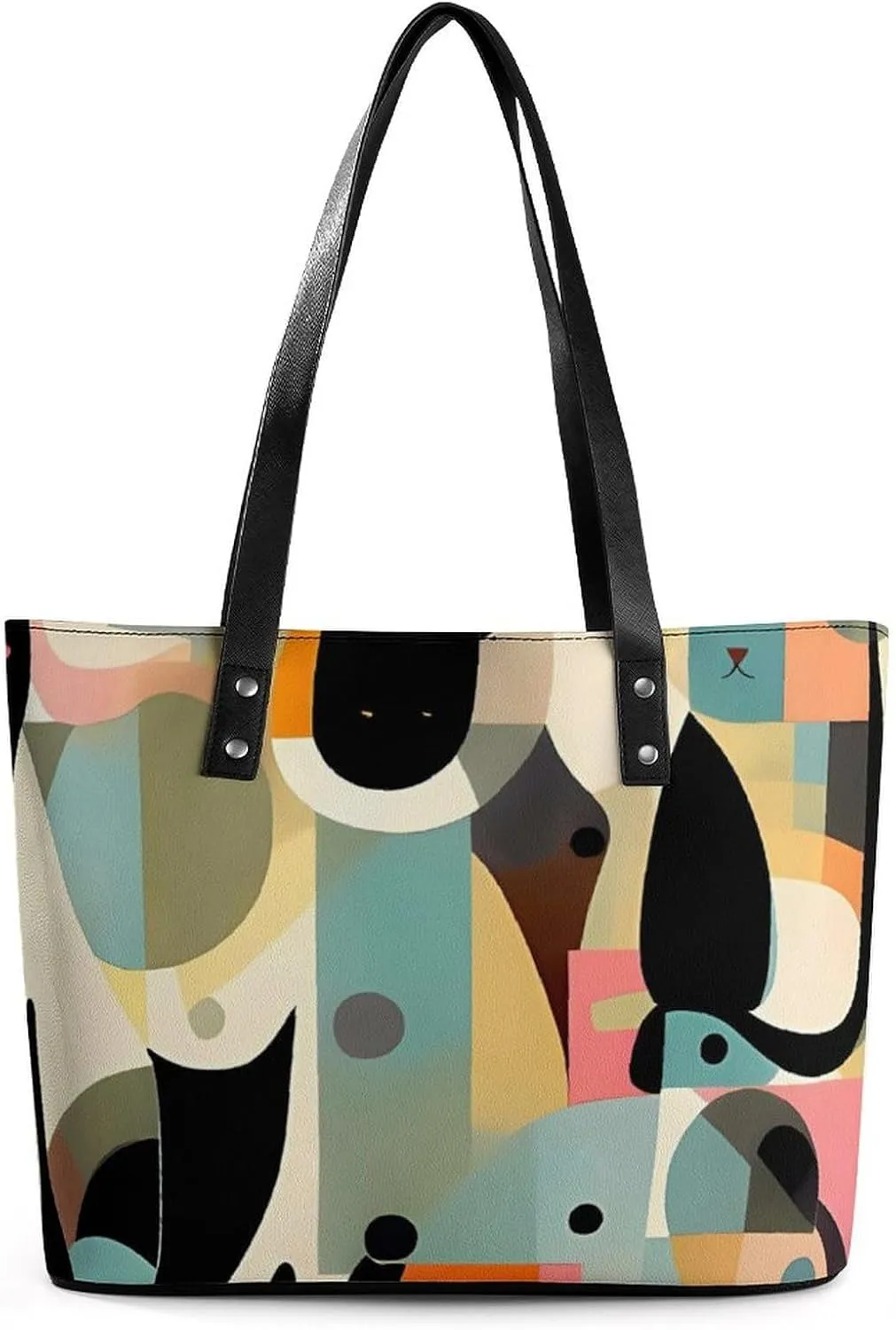 Mid-Century Modern Art Cat Leather Lady's Handbag Crossbody Purse for Women Ladies Soft Shoulder Bag Medium Roomy Handbag Fashion Tote Top Handle Satchel