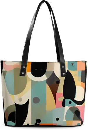 Mid-Century Modern Art Cat Leather Lady's Handbag Crossbody Purse for Women Ladies Soft Shoulder Bag Medium Roomy Handbag Fashion Tote Top Handle Satchel