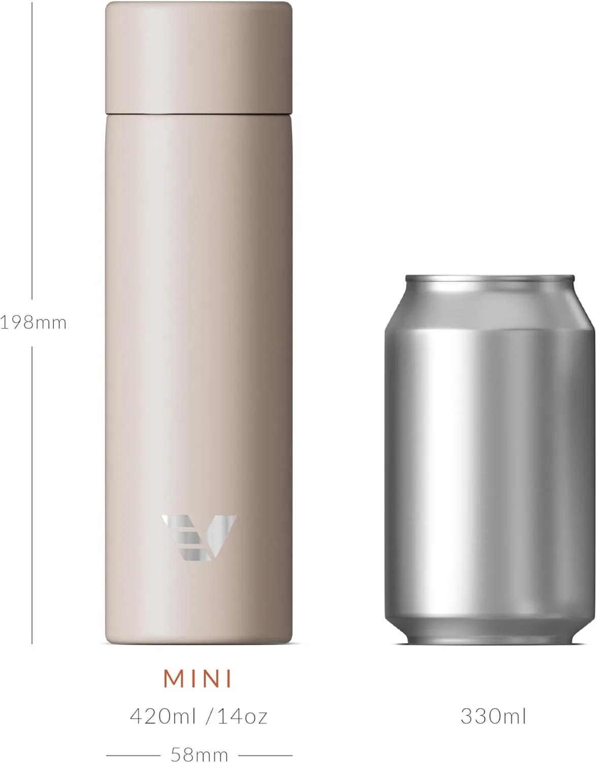 Mini Stainless Steel Water Bottle 14oz - Non-insulated | Designed for Bags | Slim, Ultra Lightweight & Stylish – Desert Beige