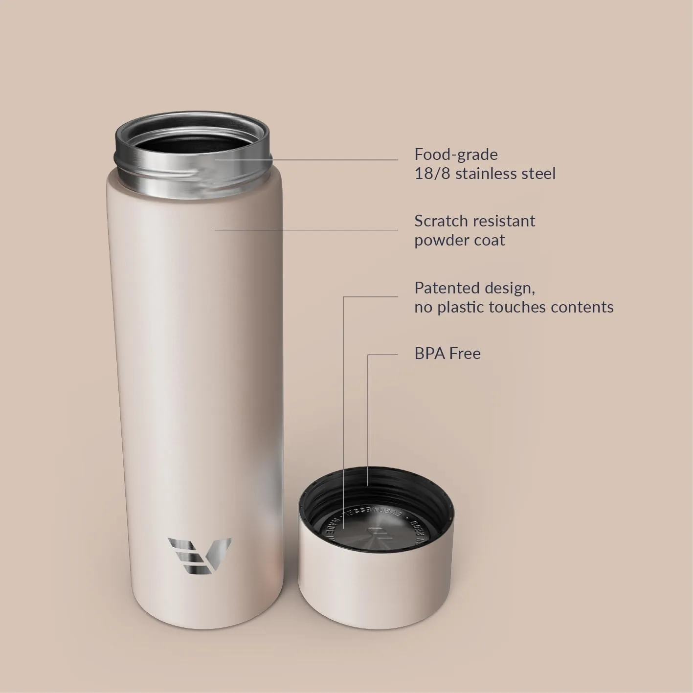 Mini Stainless Steel Water Bottle 14oz - Non-insulated | Designed for Bags | Slim, Ultra Lightweight & Stylish – Desert Beige
