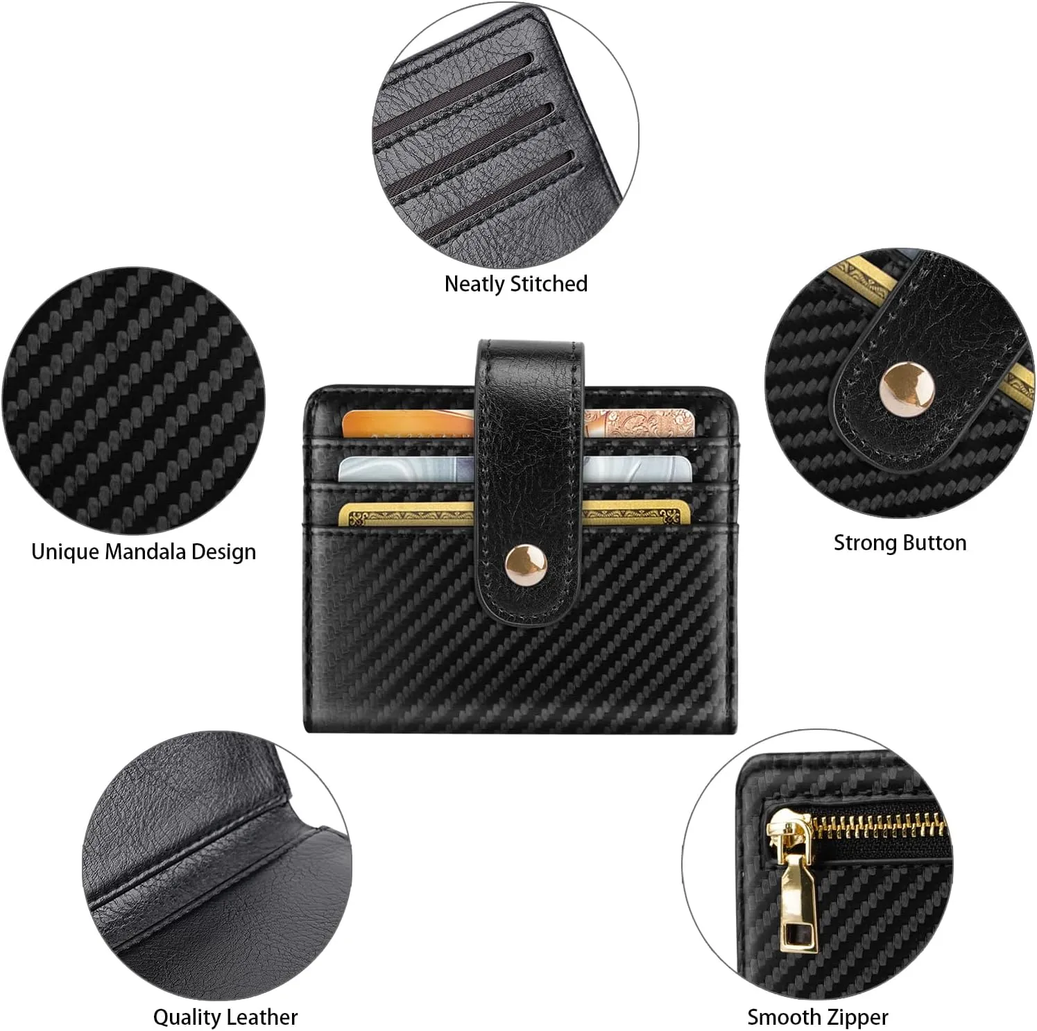 Minimalist Bifold Wallet RFID Credit Card Wallet Card Holder for Women or Men, Black Carbon Fiber