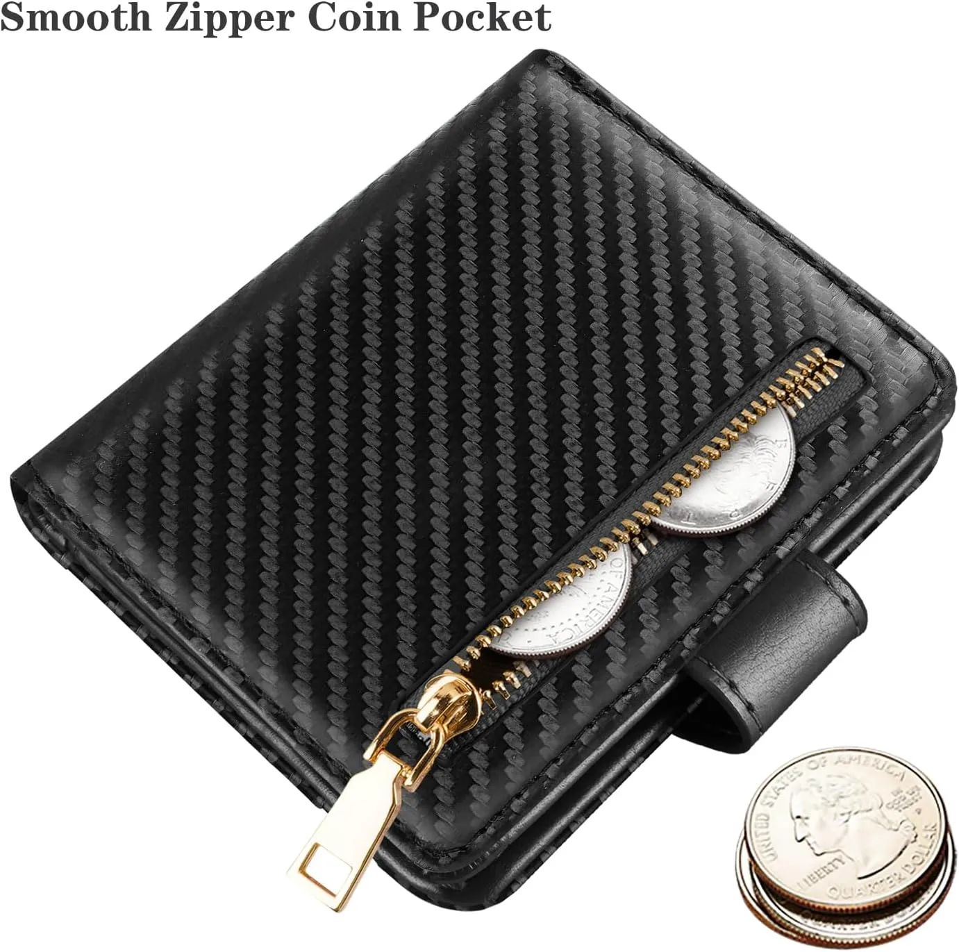 Minimalist Bifold Wallet RFID Credit Card Wallet Card Holder for Women or Men, Black Carbon Fiber