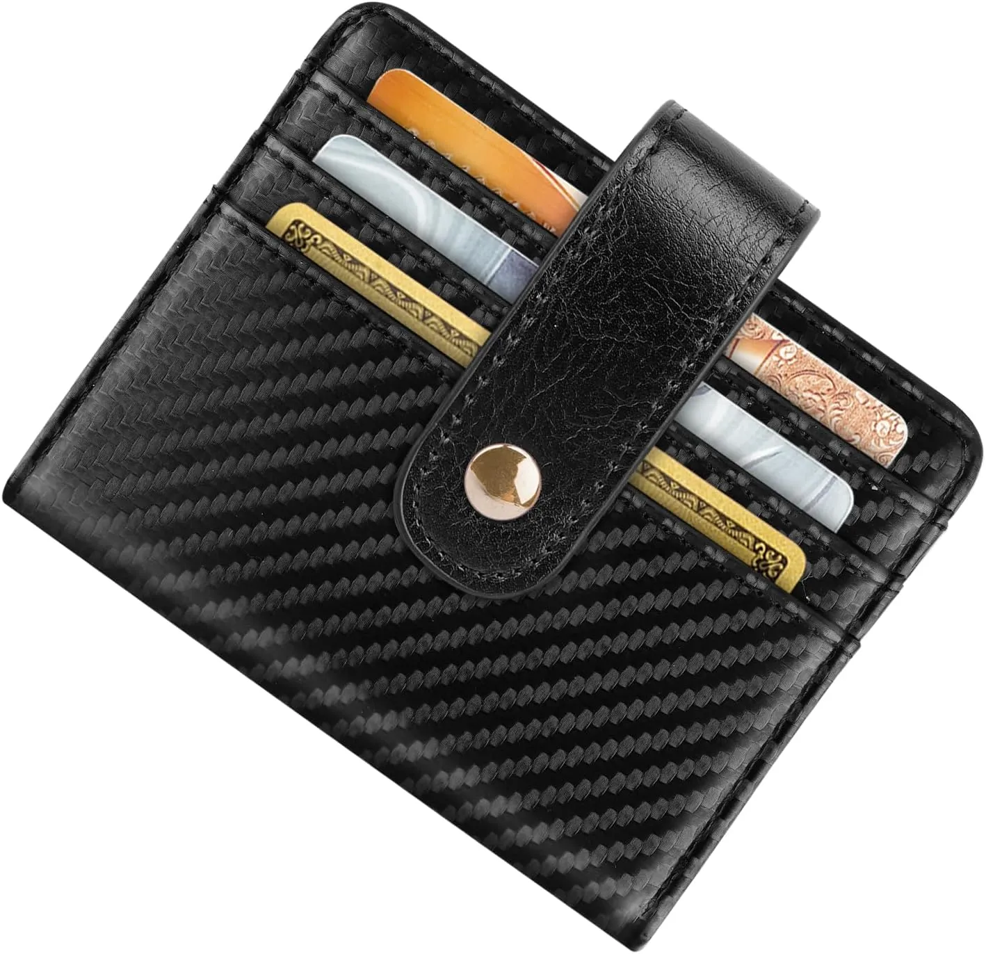 Minimalist Bifold Wallet RFID Credit Card Wallet Card Holder for Women or Men, Black Carbon Fiber