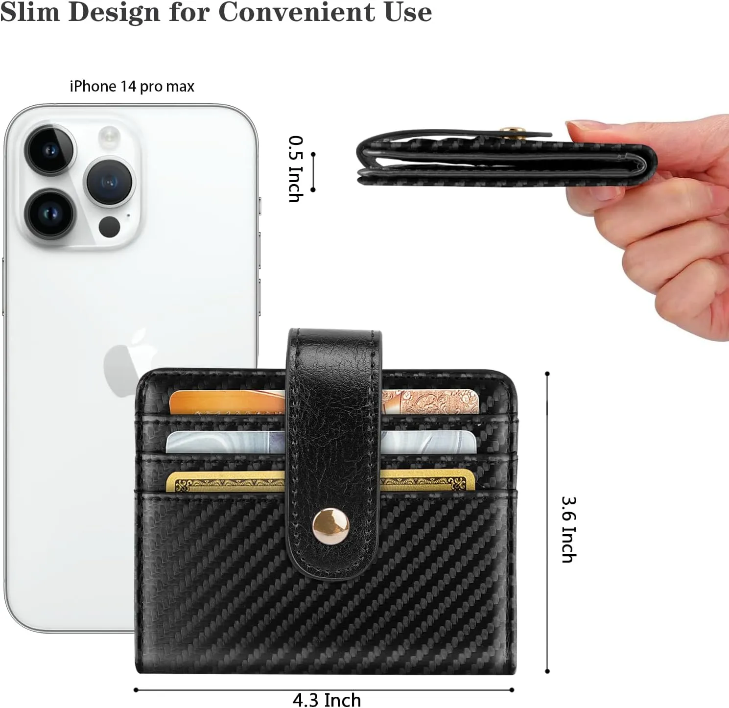 Minimalist Bifold Wallet RFID Credit Card Wallet Card Holder for Women or Men, Black Carbon Fiber