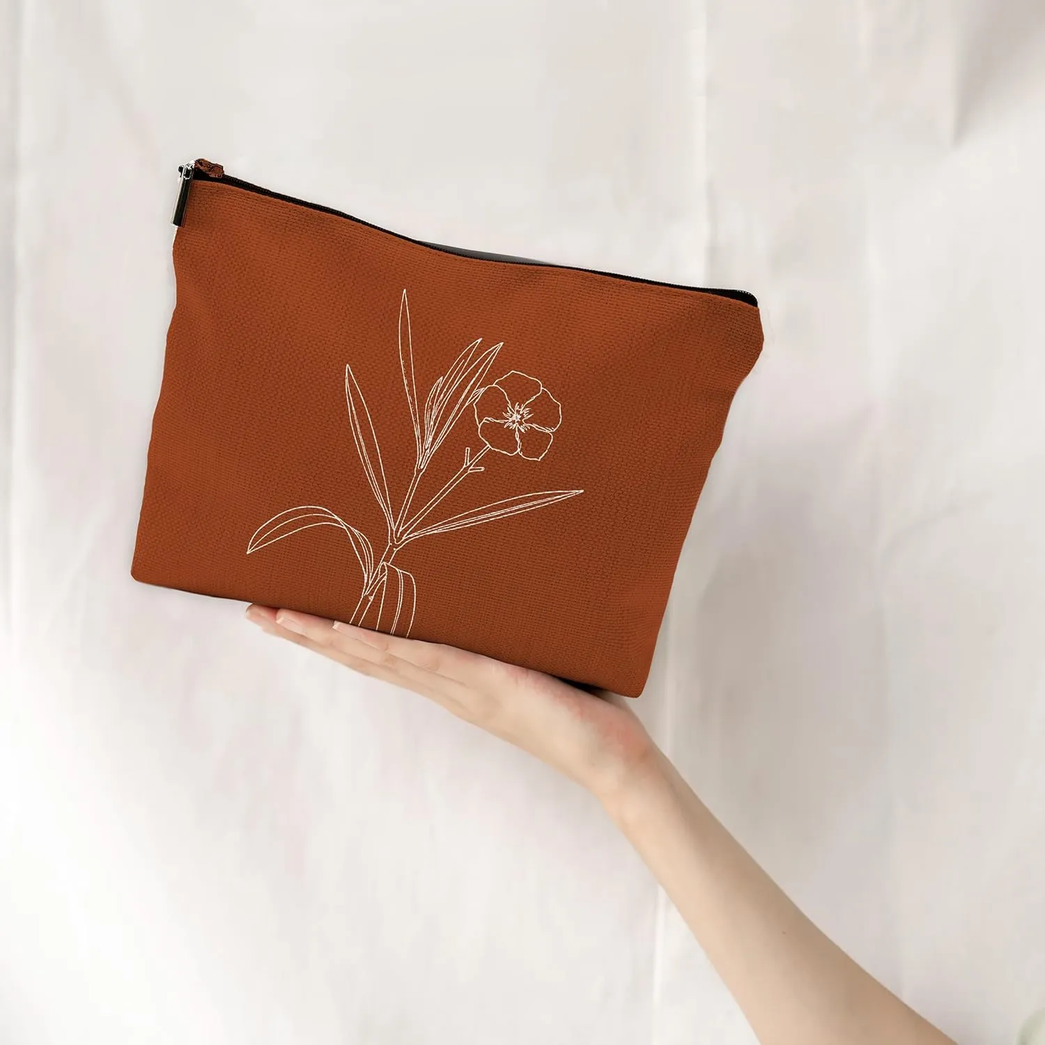 Minimalist Boho Flowers Floral Makeup Bag Travel Cosmetic Bags,Boho Mid Century Modern Art Cosmetic Makeup Bags with Zipper Pouch Travel Toiletry Case,Boho Gifts for Women
