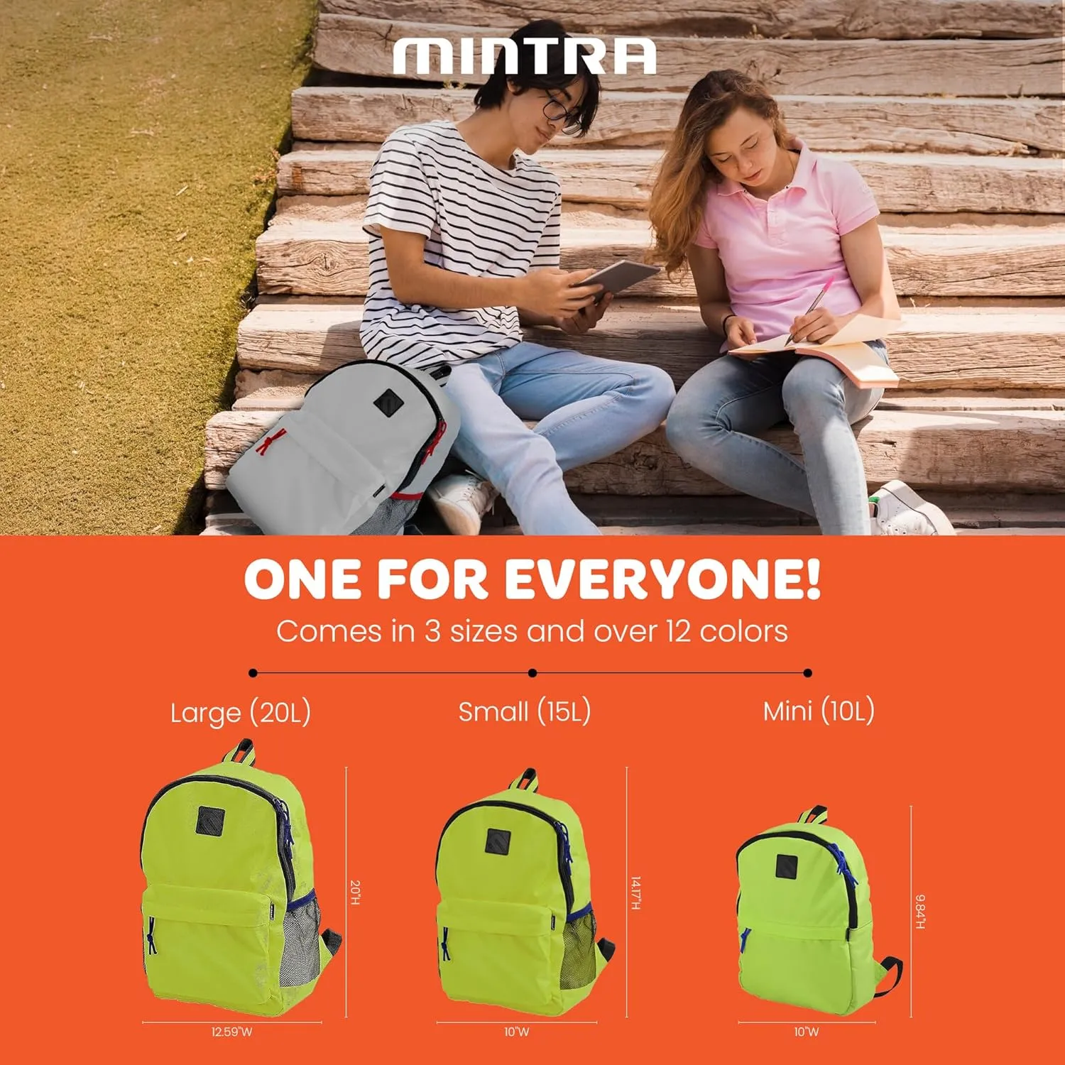 Mintra Office Backpack, Water-resistant Everyday Bag with Adjustable Straps, Unisex Backpack for Travel, College, Multi-Compartments with Secure Zippers, Blue, 15L Small, 10" W x 14.17" H