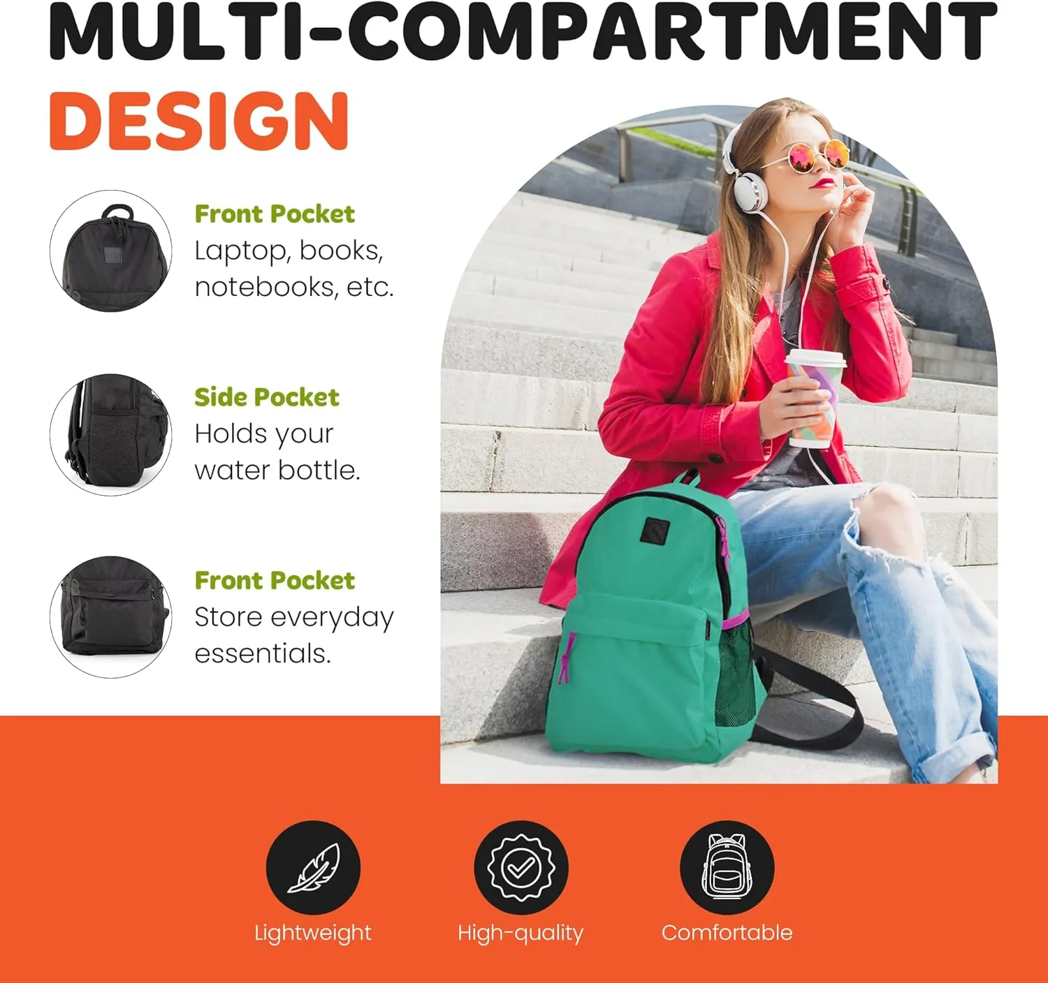 Mintra Office Backpack, Water-resistant Everyday Bag with Adjustable Straps, Unisex Backpack for Travel, College, Multi-Compartments with Secure Zippers, Blue, 15L Small, 10" W x 14.17" H
