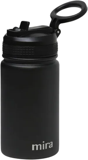 MIRA 12 oz Small Insulated Water Bottle for Cold Drinks | Leak-Proof Stainless Steel with Straw Lid for Travel, Hiking, Gym - Black