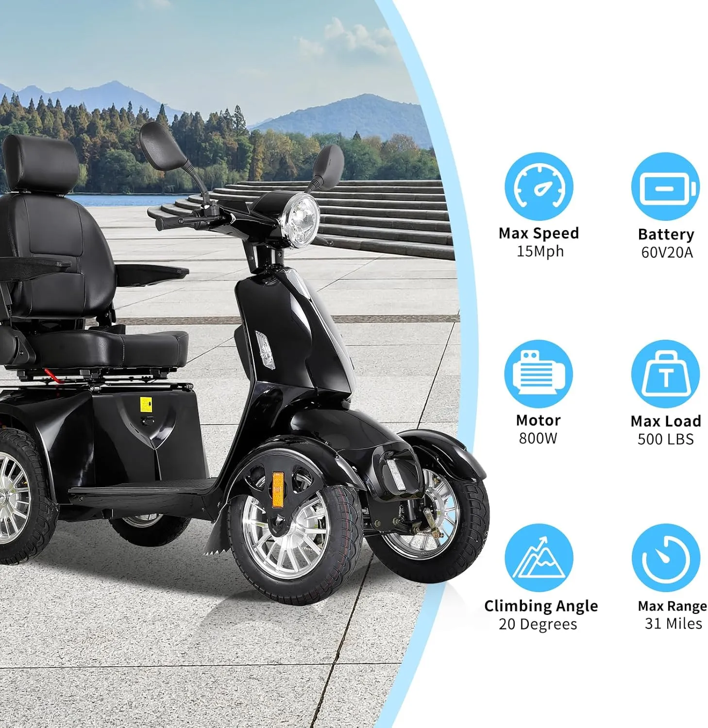 Mobility Scooters for Seniors,Heavy-Duty 4 Wheel Mobility Scooters for Travel,500LBS Capacity 800W All Terrain Handicap Scooters for Adults (Black-AFD-1)