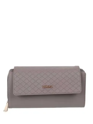 Mochi Women Grey Textured Three Fold Wallet