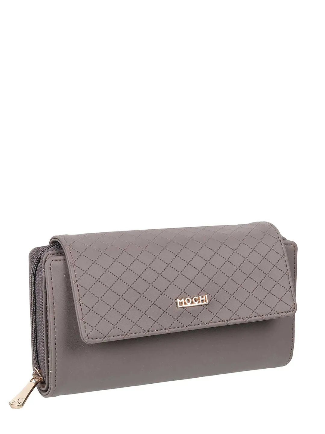 Mochi Women Grey Textured Three Fold Wallet