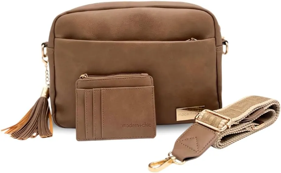Modern Chic Alice Crossbody Bag: Vegan Leather Purse with Roomy Exterior/Interior Pockets, and Matching Womens Wallet