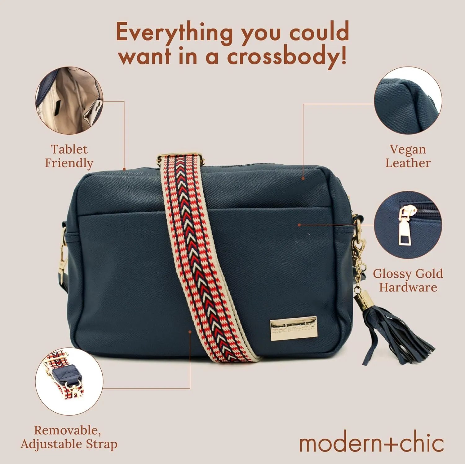 Modern Chic Crossbody Bags for Women - Alice Crossbody Purse, Vegan Leather Sling Bag with Ultra Roomy Interior and Pockets