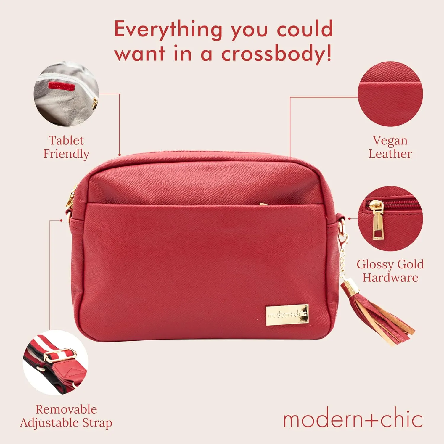 Modern Chic Crossbody Bags for Women - Alice Crossbody Purse, Vegan Leather Sling Bag with Ultra Roomy Interior and Pockets