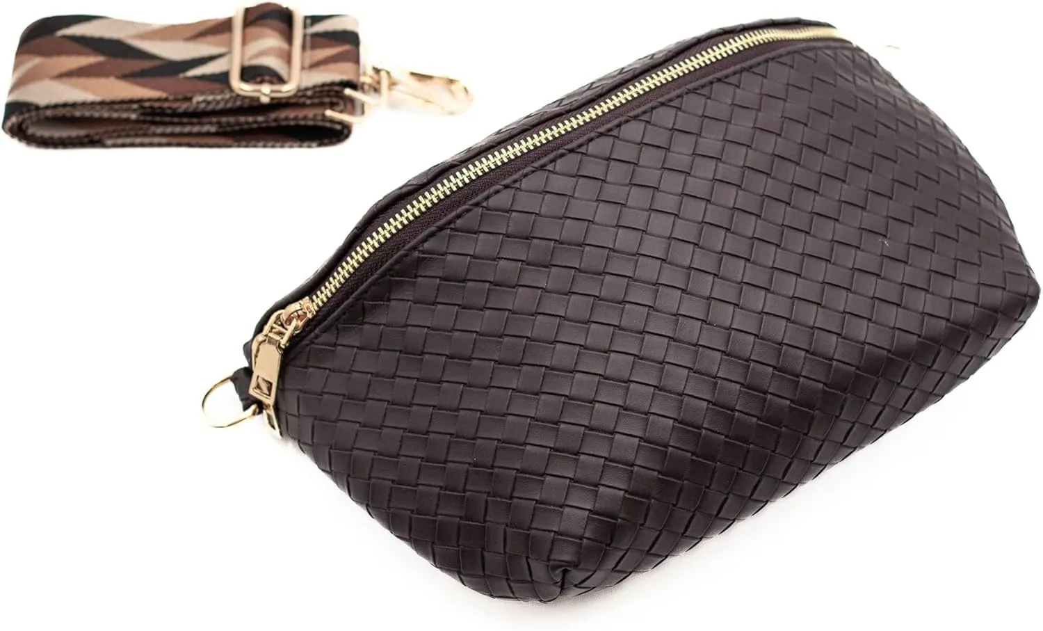 Modern Chic Rory Oversized Crisscross Belt Bag for Women, Vegan Leather Crossbody Bag with Strap and Multiple Pockets