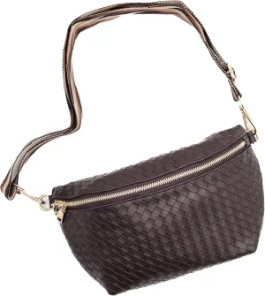Modern Chic Rory Oversized Crisscross Belt Bag for Women, Vegan Leather Crossbody Bag with Strap and Multiple Pockets