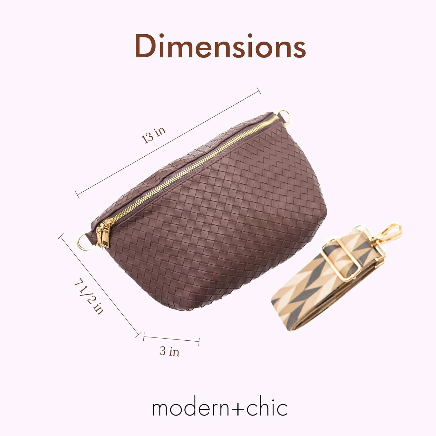 Modern Chic Rory Oversized Crisscross Belt Bag for Women, Vegan Leather Crossbody Bag with Strap and Multiple Pockets