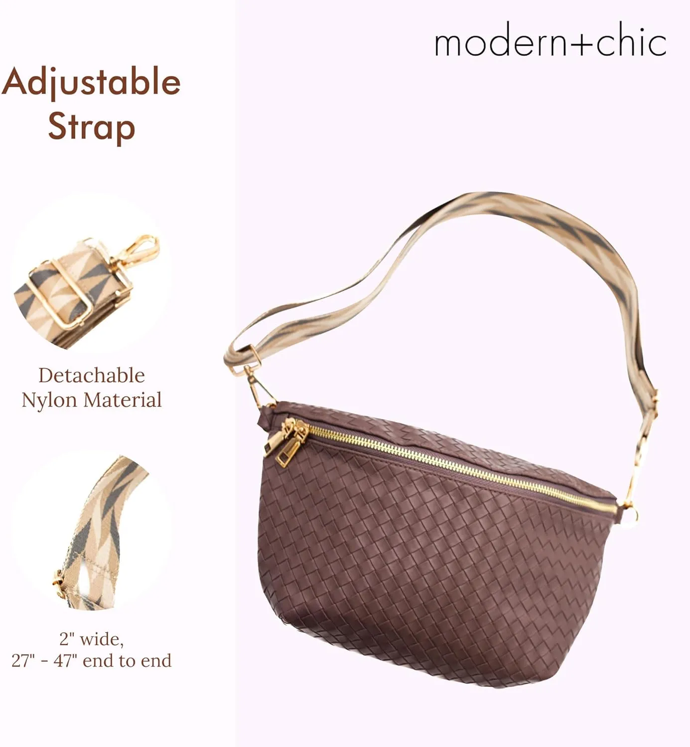 Modern Chic Rory Oversized Crisscross Belt Bag for Women, Vegan Leather Crossbody Bag with Strap and Multiple Pockets