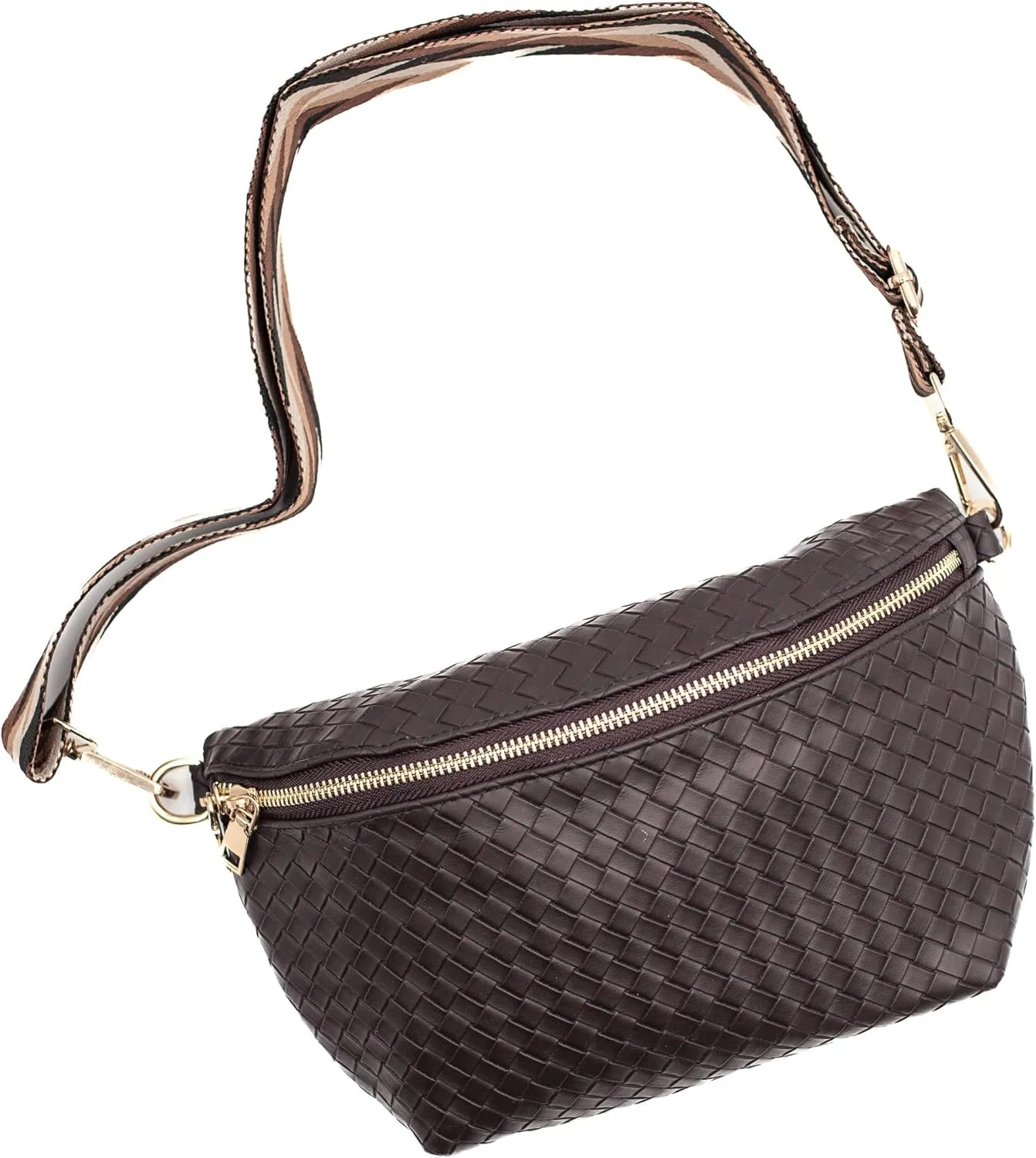 Modern Chic Rory Oversized Crisscross Belt Bag for Women, Vegan Leather Crossbody Bag with Strap and Multiple Pockets