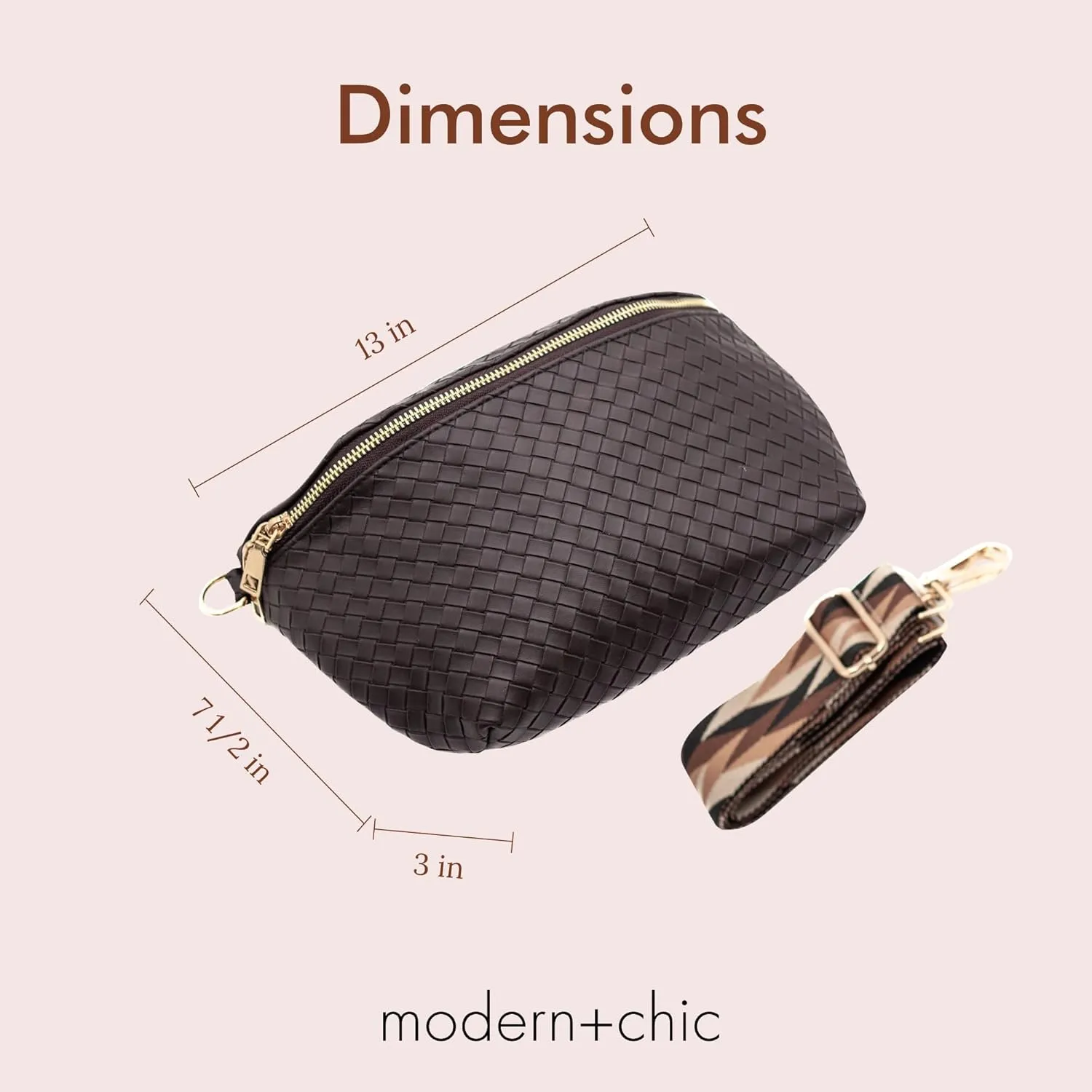 Modern Chic Rory Oversized Crisscross Belt Bag for Women, Vegan Leather Crossbody Bag with Strap and Multiple Pockets