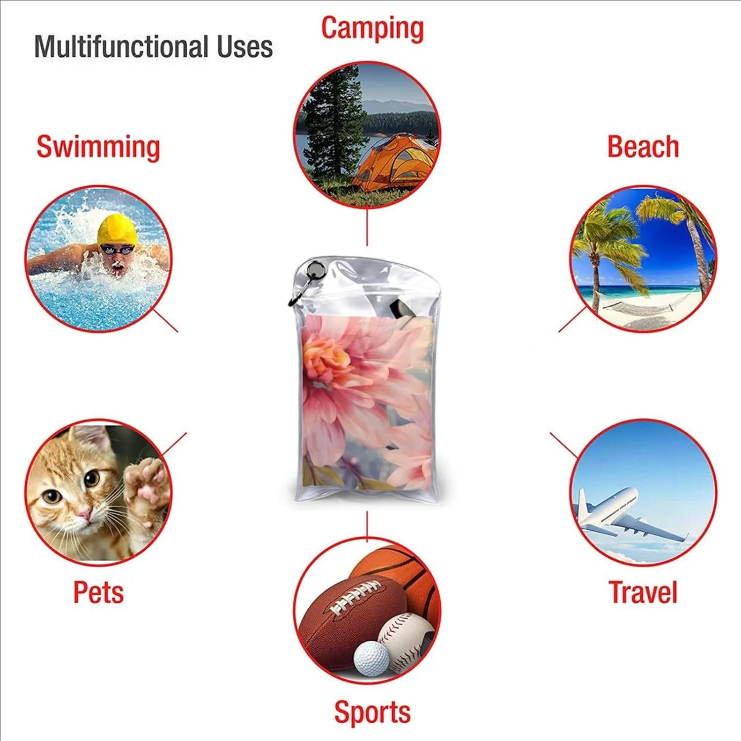 Modern Floral Premium Compact Microfiber Travel Towel-Featherlight & Quick Dry,Sand-Resistant Beach Towel for Swimming,Camping,Vacation Essentials with Carry Pouch