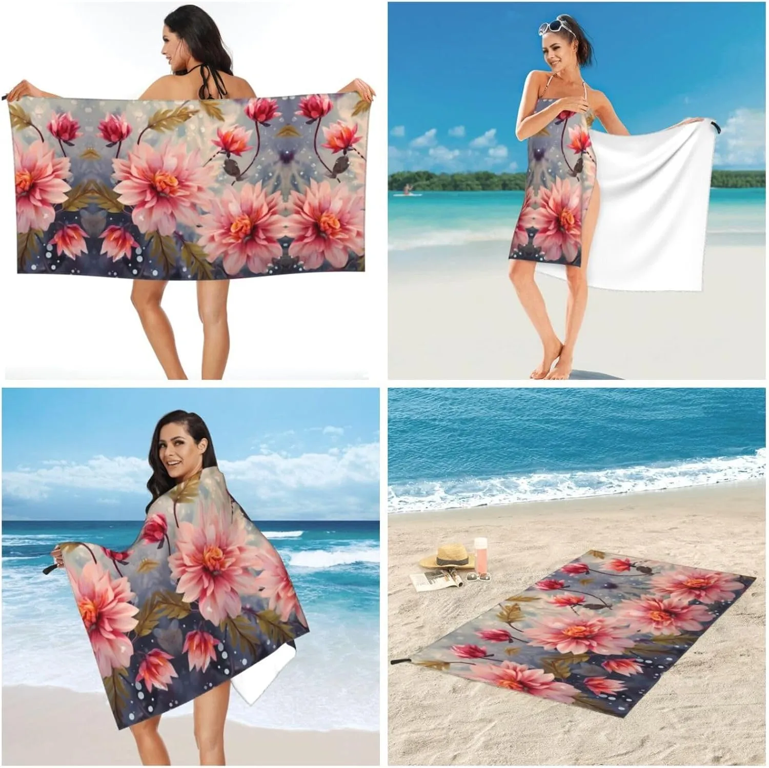 Modern Floral Premium Compact Microfiber Travel Towel-Featherlight & Quick Dry,Sand-Resistant Beach Towel for Swimming,Camping,Vacation Essentials with Carry Pouch