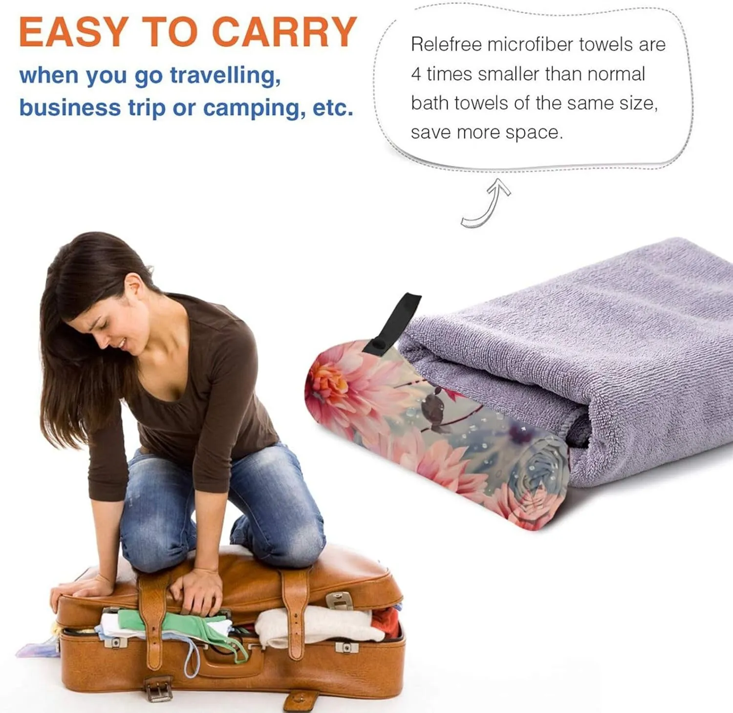 Modern Floral Premium Compact Microfiber Travel Towel-Featherlight & Quick Dry,Sand-Resistant Beach Towel for Swimming,Camping,Vacation Essentials with Carry Pouch