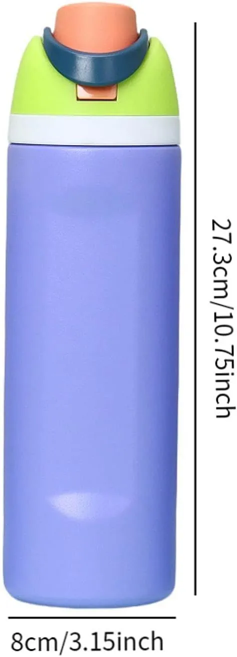 Modern Insulated Water Bottle with Reusable Straw & Carry Handle, Fits in Car Cup Holder, Leakproof Stainless Steel Water Bottles for Sports Travel Work School, 24oz Purple