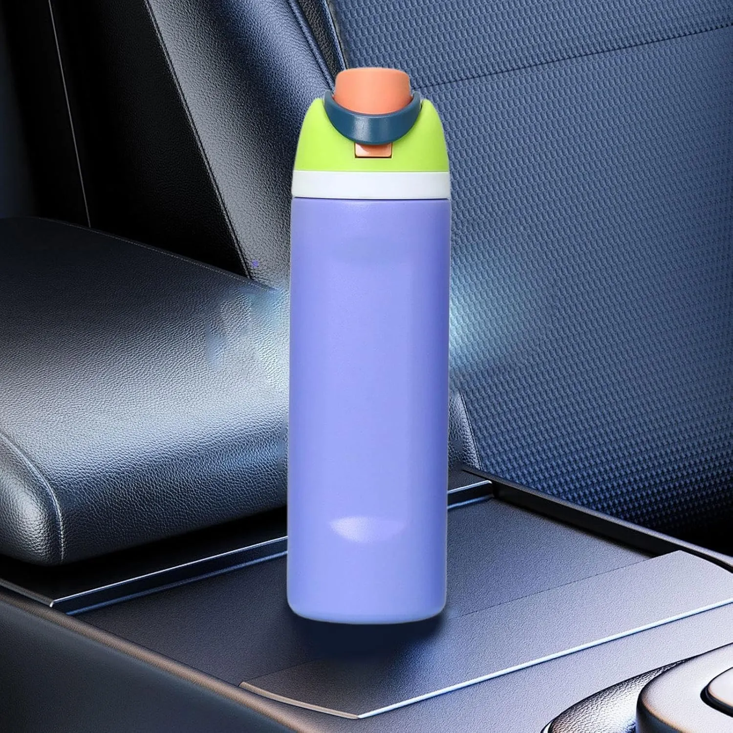 Modern Insulated Water Bottle with Reusable Straw & Carry Handle, Fits in Car Cup Holder, Leakproof Stainless Steel Water Bottles for Sports Travel Work School, 24oz Purple