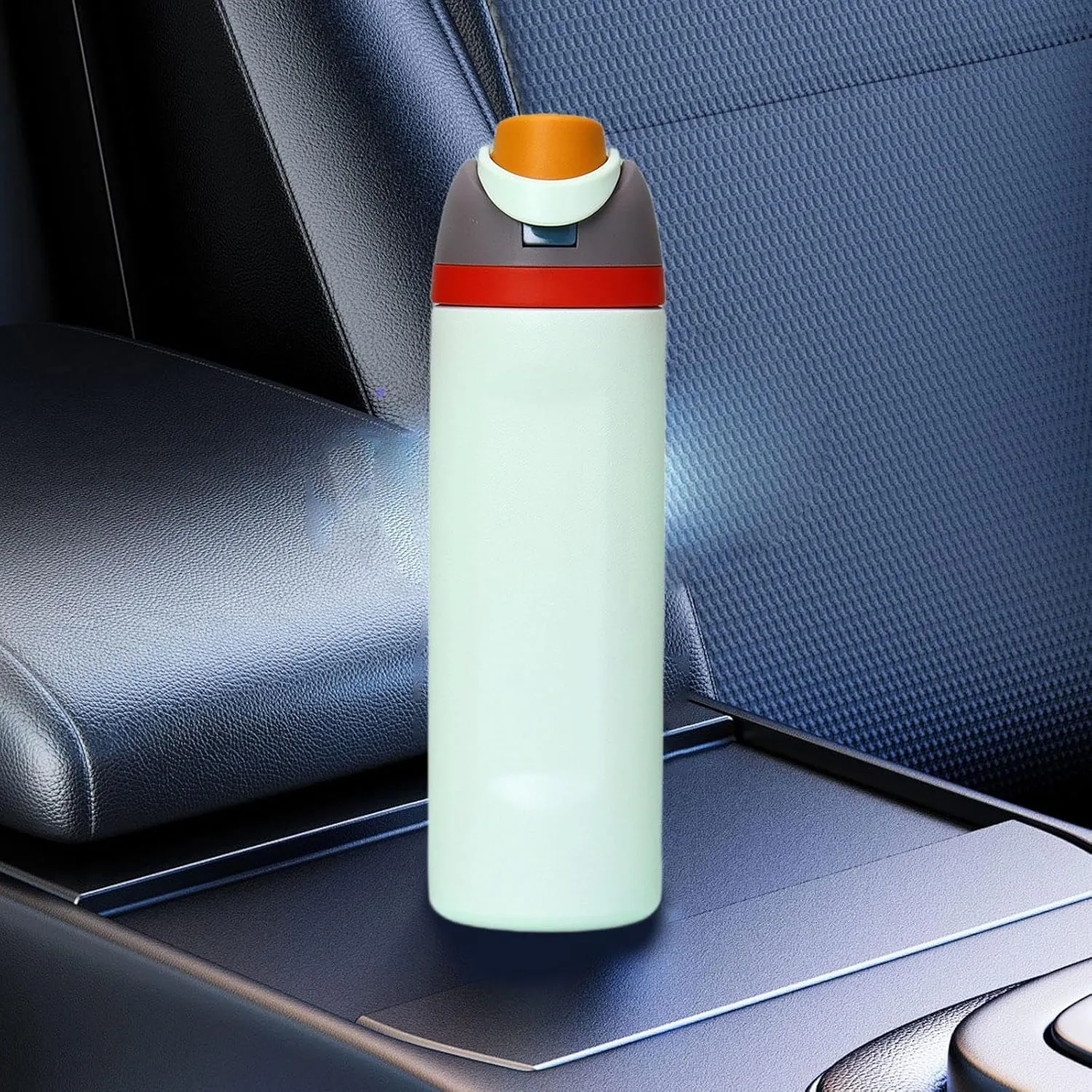 Modern Insulated Water Bottle with Reusable Straw & Carry Handle, Fits in Car Cup Holder, Leakproof Stainless Steel Water Bottles for Sports Travel Work School, 24oz White