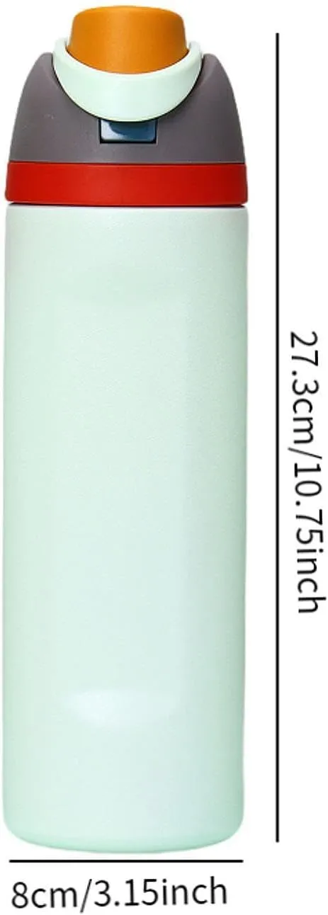 Modern Insulated Water Bottle with Reusable Straw & Carry Handle, Fits in Car Cup Holder, Leakproof Stainless Steel Water Bottles for Sports Travel Work School, 24oz White