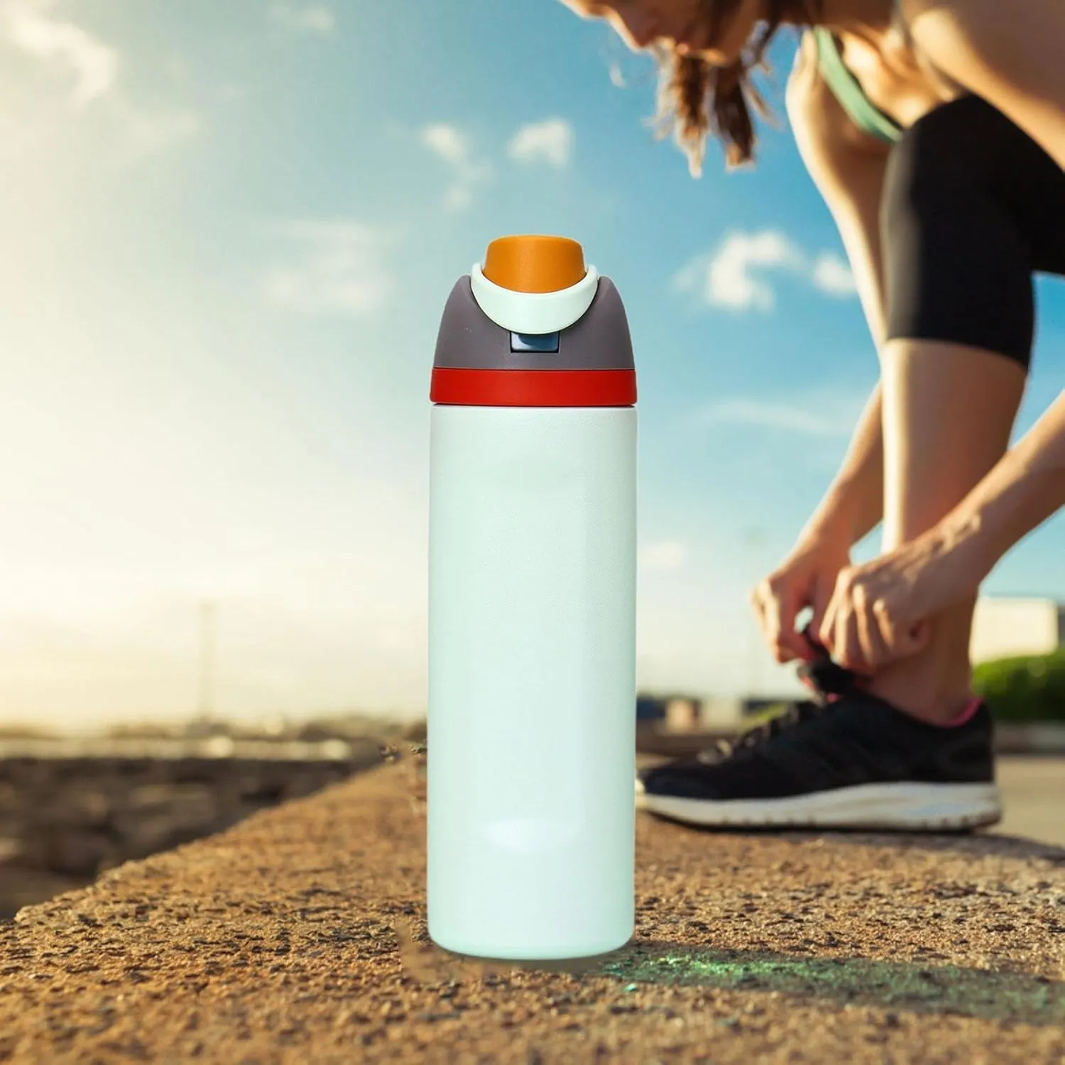 Modern Insulated Water Bottle with Reusable Straw & Carry Handle, Fits in Car Cup Holder, Leakproof Stainless Steel Water Bottles for Sports Travel Work School, 24oz White