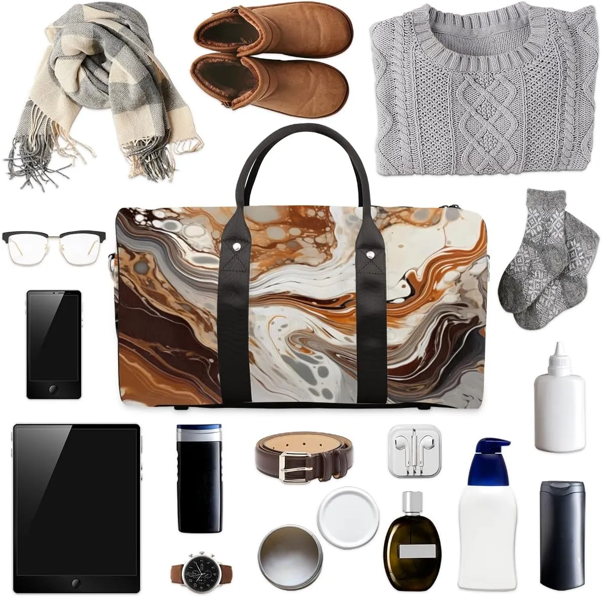 Modern Marble Travel Duffle Bag for Women Men Gym Duffel Foldable Bag Waterproof Weekender Abstract Art Duffle Tote