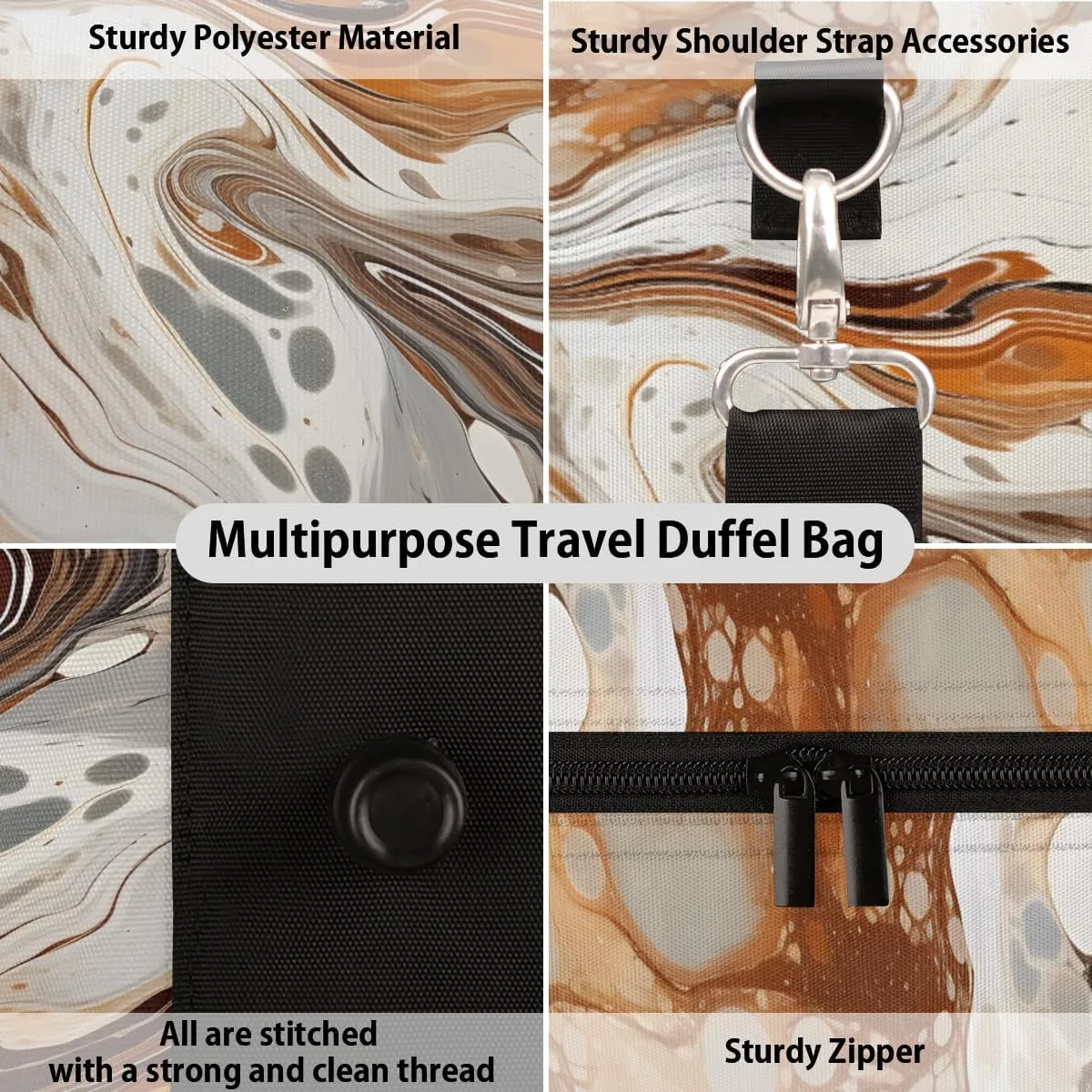 Modern Marble Travel Duffle Bag for Women Men Gym Duffel Foldable Bag Waterproof Weekender Abstract Art Duffle Tote