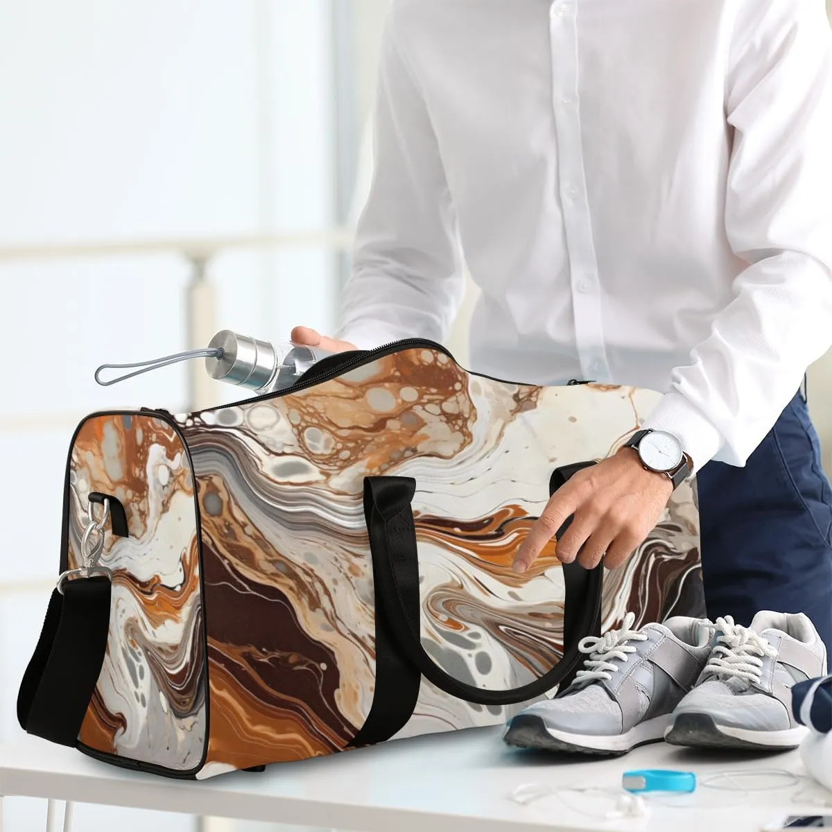 Modern Marble Travel Duffle Bag for Women Men Gym Duffel Foldable Bag Waterproof Weekender Abstract Art Duffle Tote