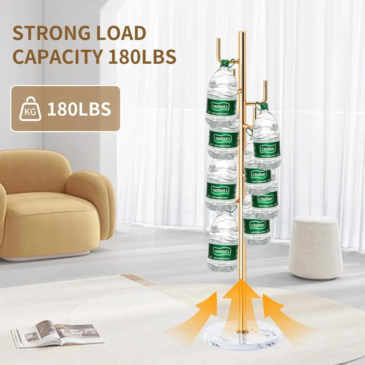 Modern Metal Coat Rack Stand with Natural Marble Base, Heavy Duty Coat Rack Freestanding with 8 Hooks, Golden Cactus Standing Coat Racks for Bag, Jacket, Entryway Office (Golden Cactus)