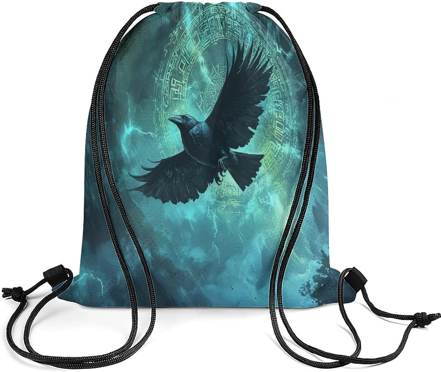Modern Norse Viking Raven Drawstring Bags,Drawstring Backpack For Gym Travel Swimming Hiking Camping