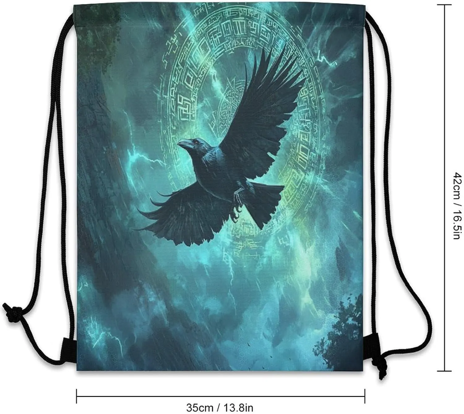Modern Norse Viking Raven Drawstring Bags,Drawstring Backpack For Gym Travel Swimming Hiking Camping