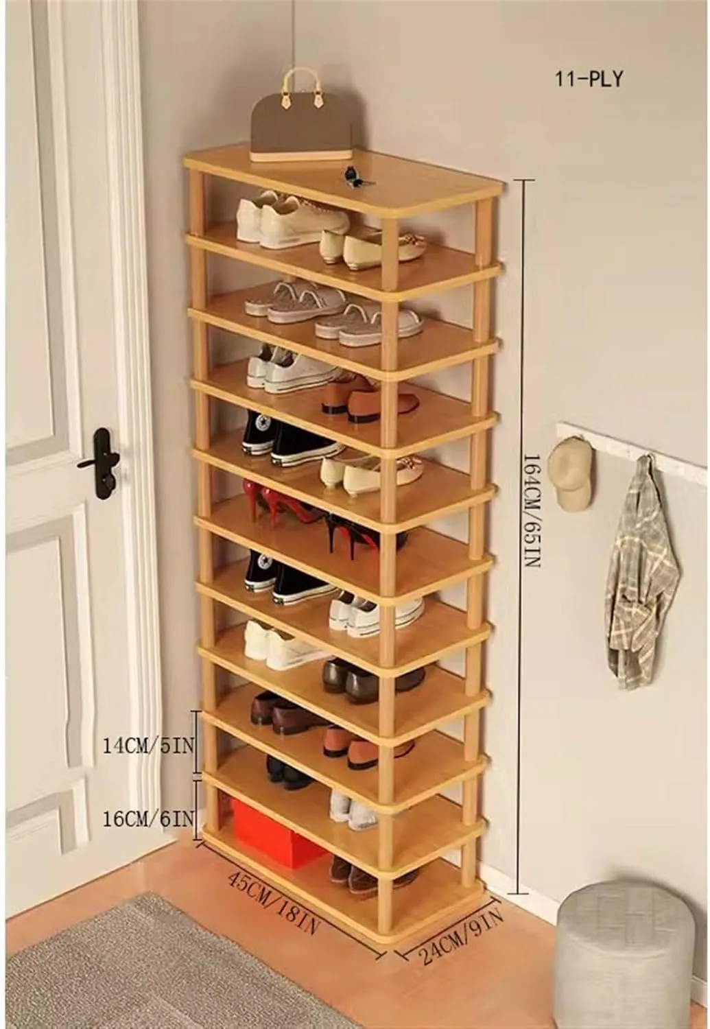 Modern Shoe Rack Home Doorway Simple Multilayer Small Narrow Dormitory Shoe Cabinet Organizer(Brown)